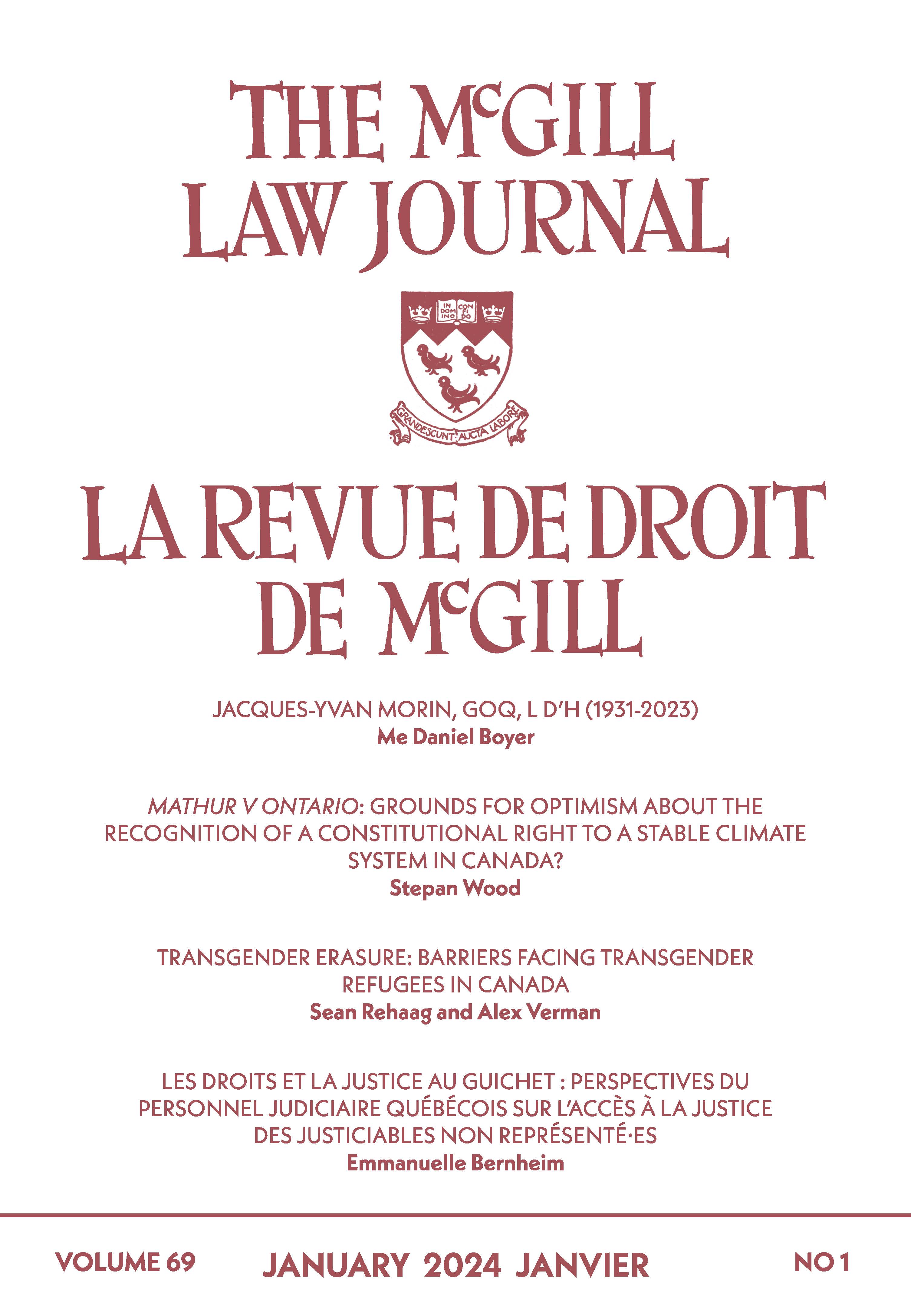 					View Vol. 69 No. 1 (2024): McGill Law Journal
				